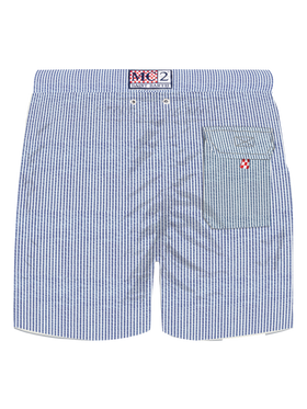 Seersucker bluette striped classic light swim shorts Patmos - MC2 Saint Barth