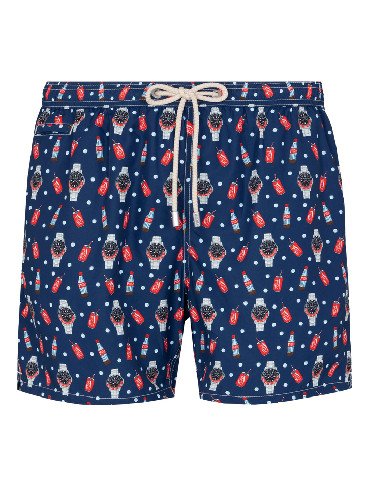 Badeshorts aus leichtem Stoff „Lighting“ mit Uhren-Print