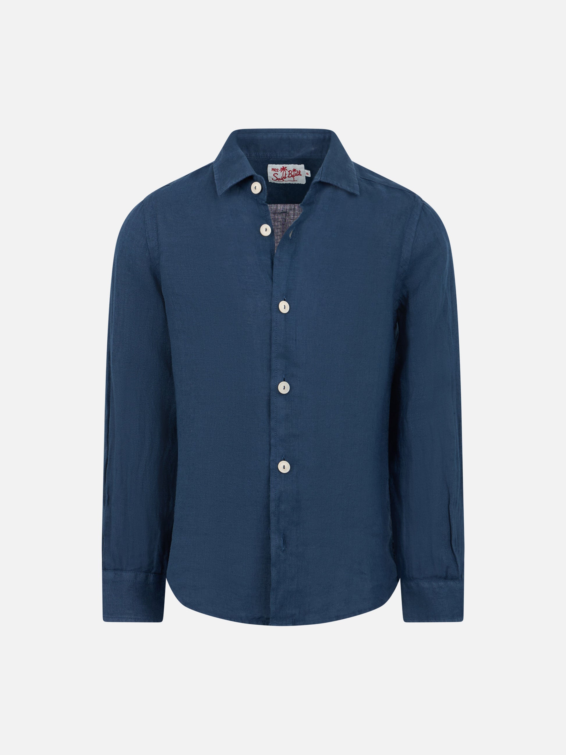 Kid navy blue linen shirt Agnes - MC2 Saint Barth