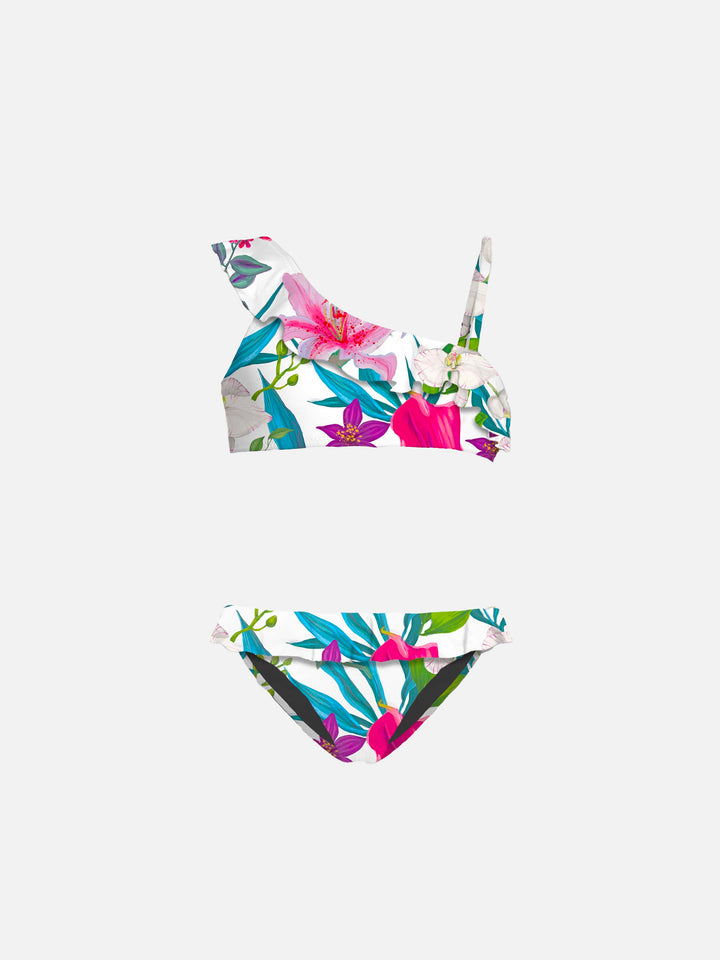 One shoulder ruffled girl bikini
