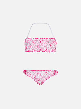 Girl bandeau bikini with daisy embroidery - MC2 Saint Barth