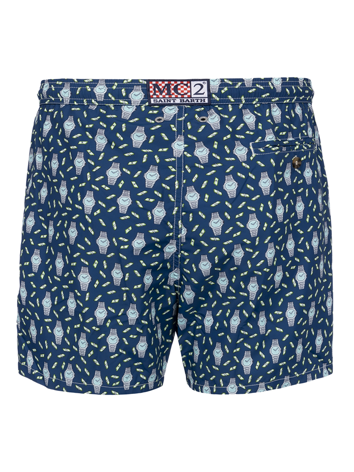 Man lightweight fabric swim-shorts Lighting Micro Fantasy with watches print - MC2 Saint Barth