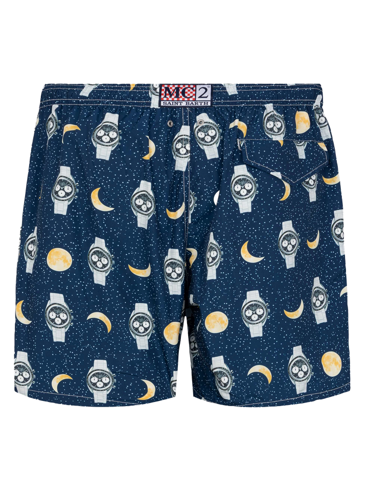 Lightweight fabric swim-shorts Lighting with watches and moon print - MC2 Saint Barth