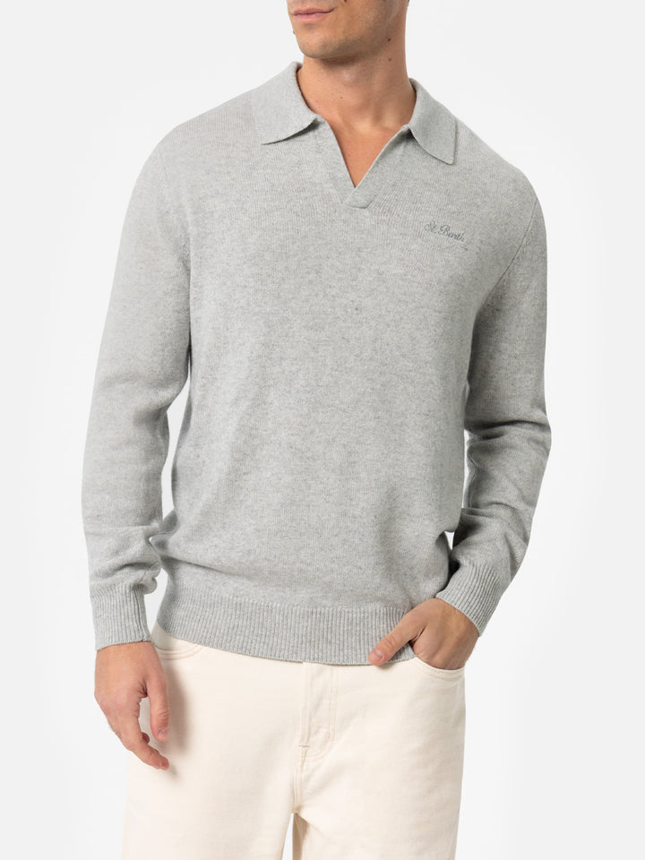 Man mélange grey cashmere blend polo collar sweater Covent - MC2 Saint Barth