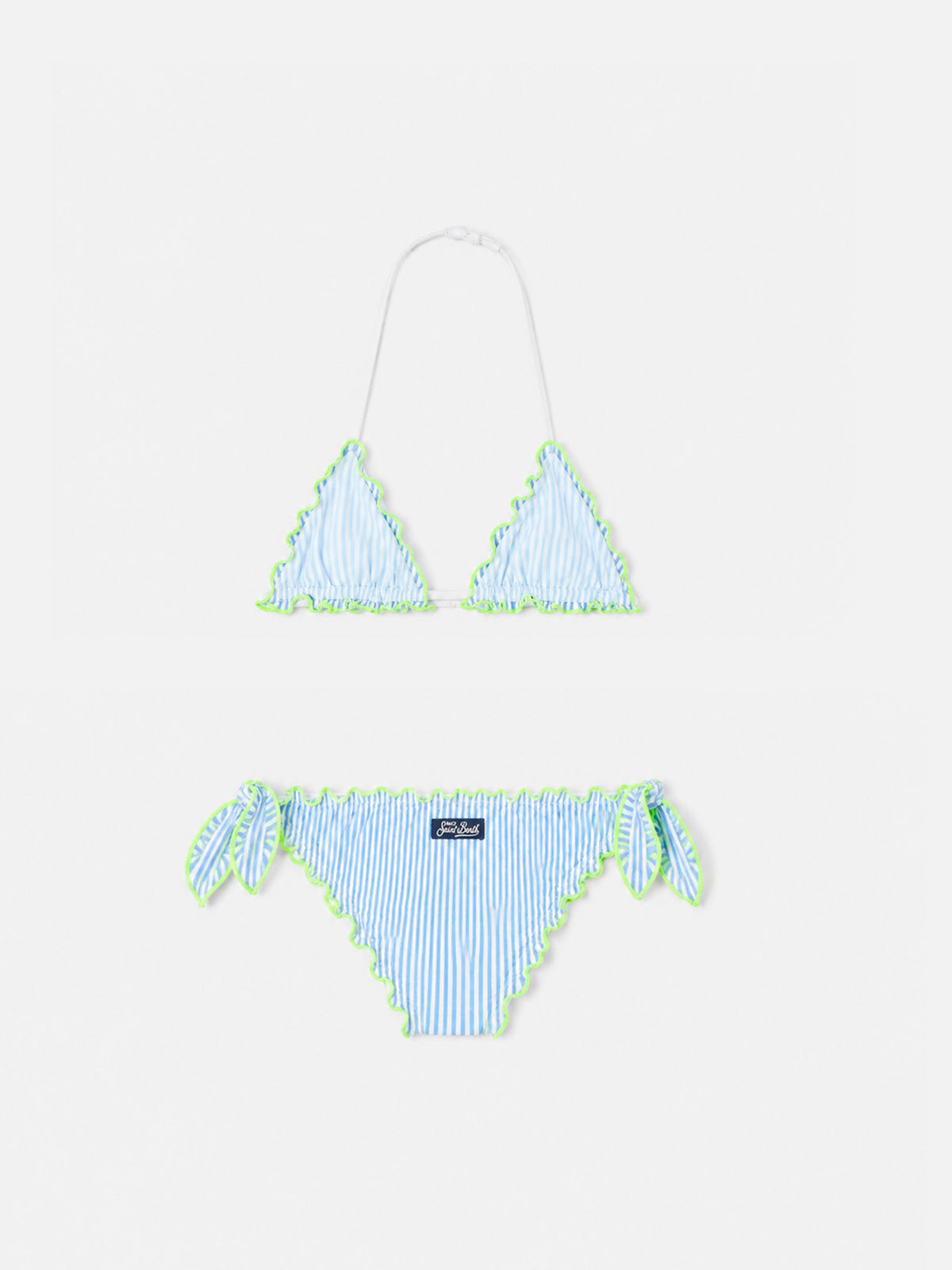 Mädchen-Triangel-Bikini aus Seersucker mit Streifen