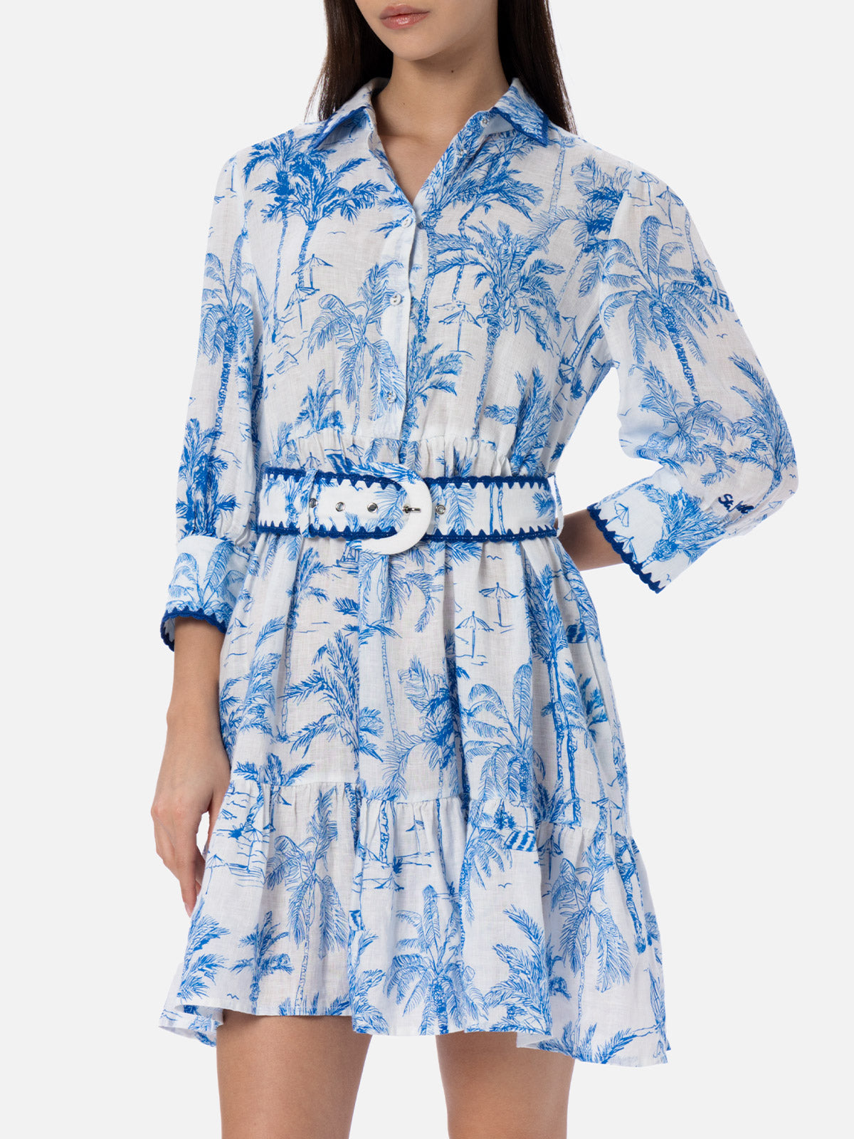 Women's Short Shirt Dress | Toile de Jouy Print | Flounced Skirt | Concealed Pockets & Elasticated Waist | 100% Cotton Women's Short Shirt Dress | Toile de Jouy Print | Flounced Skirt | Concealed Pockets & Elasticated Waist | 100% Cotton
