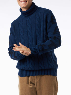 Man black cable knit turtleneck sweater Fisherman - MC2 Saint Barth