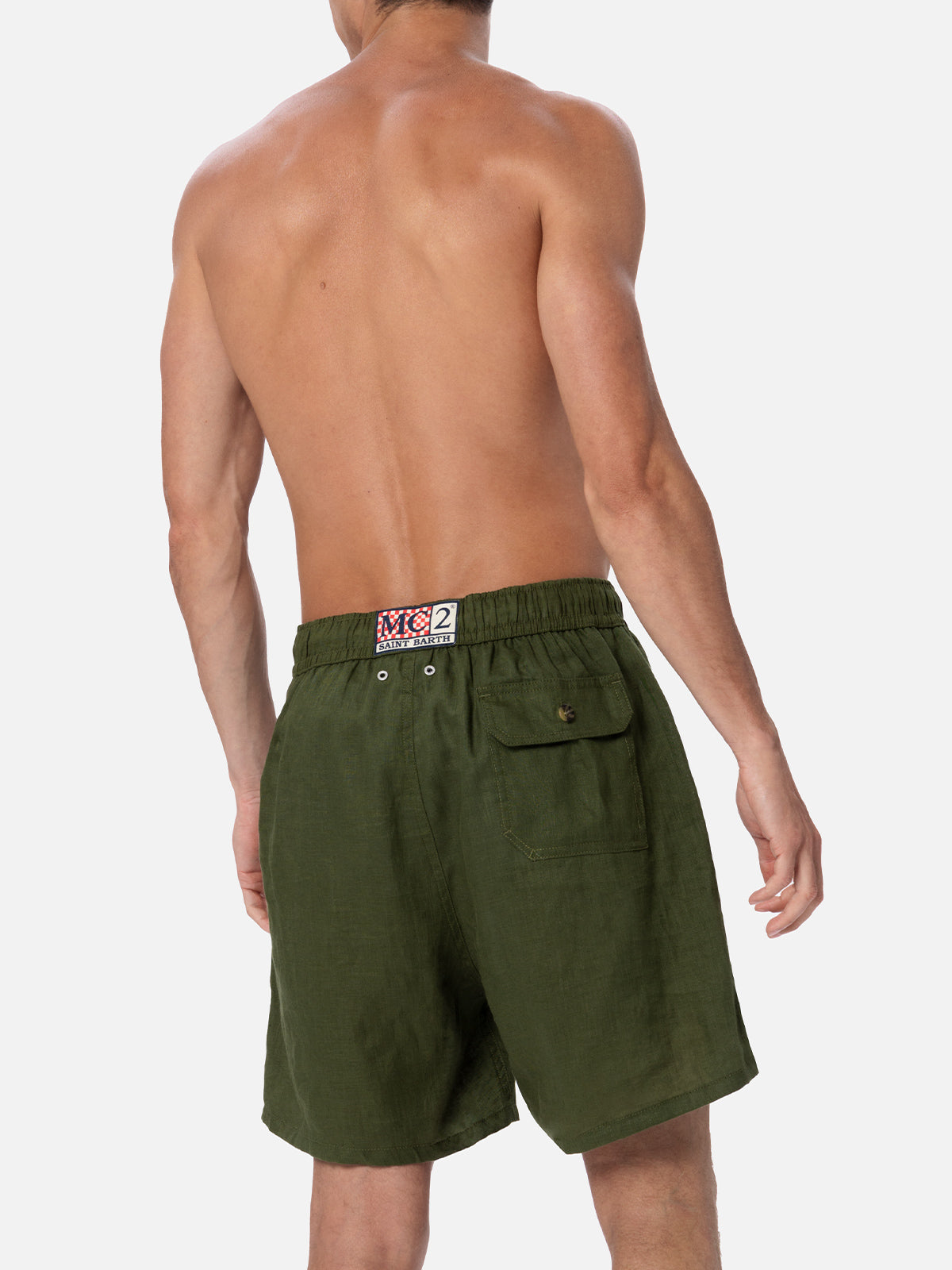 Man mid-length military green linen swim-shorts Gustavia - MC2 Saint Barth
