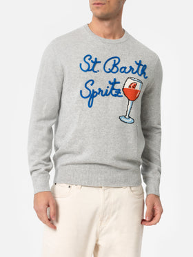 Man gray sweater Heron with Spritz glass - MC2 Saint Barth