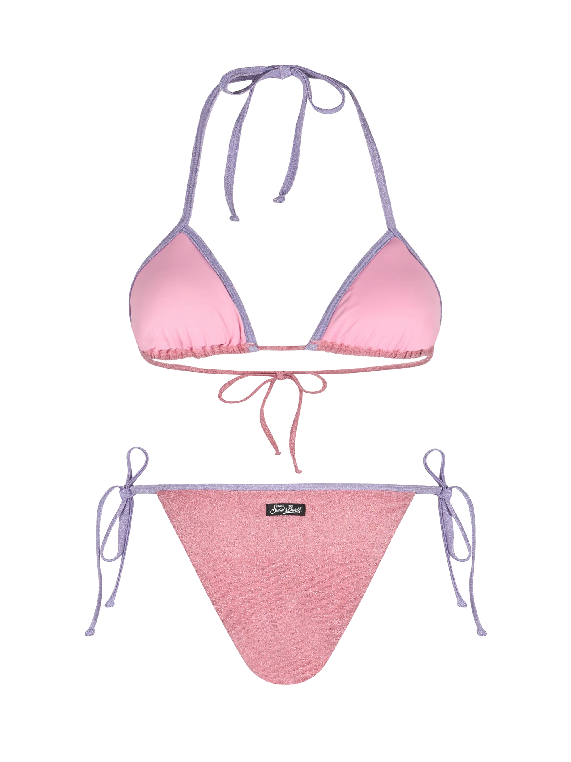 Woman pink lurex triangle bikini Leah Marielle with piping - MC2 Saint Barth