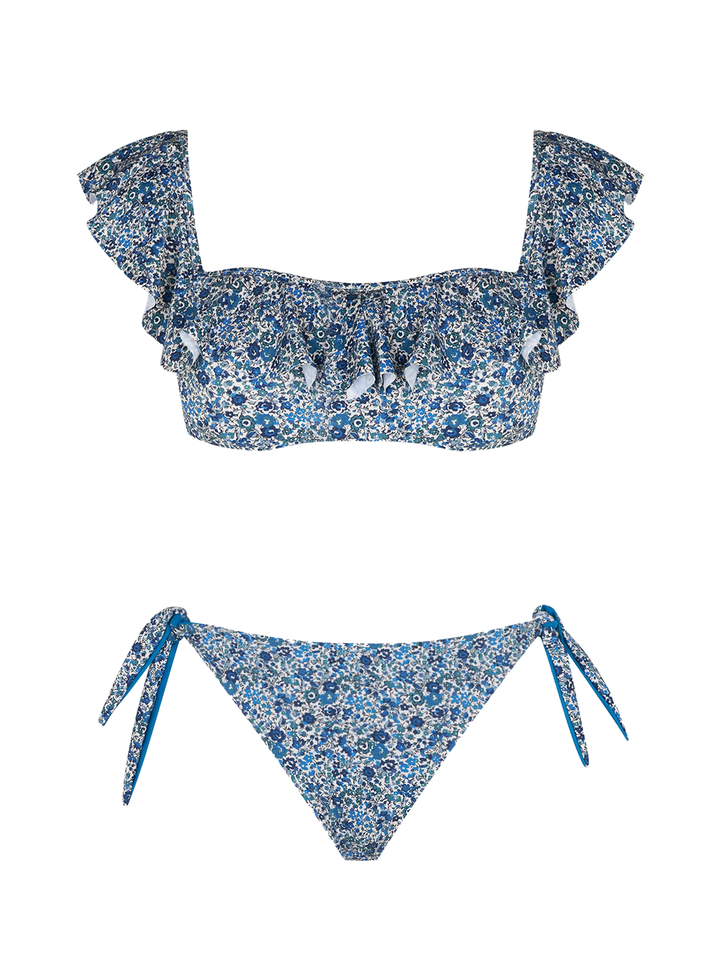 Schulterfreier Damen-Bikini mit Blumenprint | Hergestellt aus Liberty-Stoff