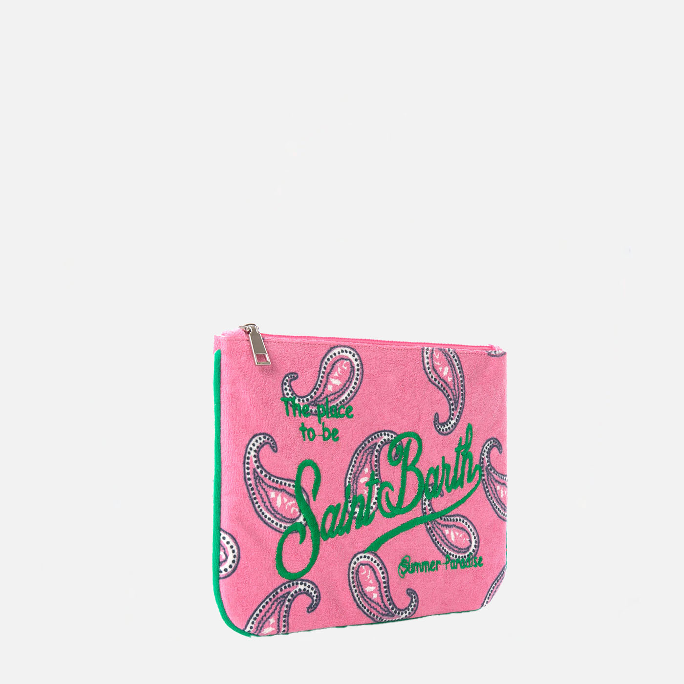 Parisienne paisley terry pochette with Saint Barth embroidery