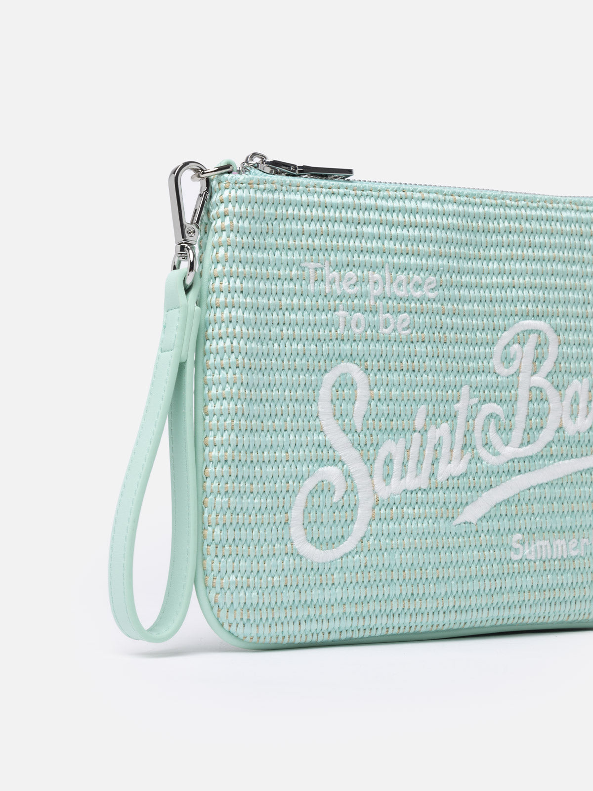 Water green Parisienne Straw pouch bag