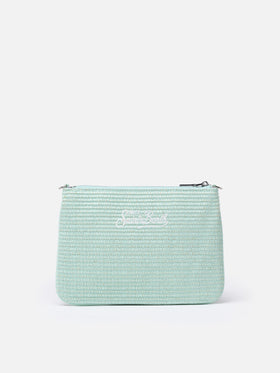 Water green Parisienne Straw pouch bag
