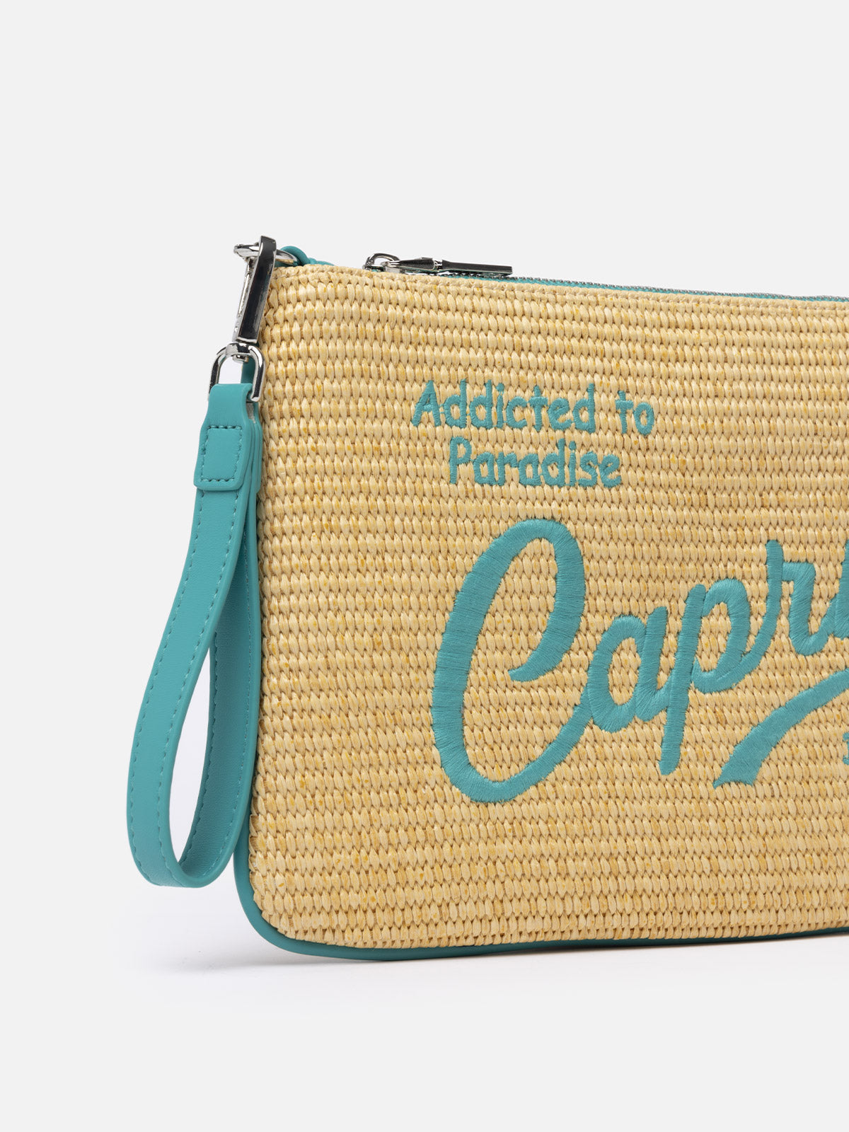 Parisienne Stroh-Clutch mit Capri-Stickerei