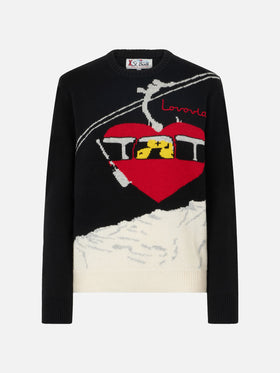 Woman crewneck black sweater with Lovovia embroidery - MC2 Saint Barth