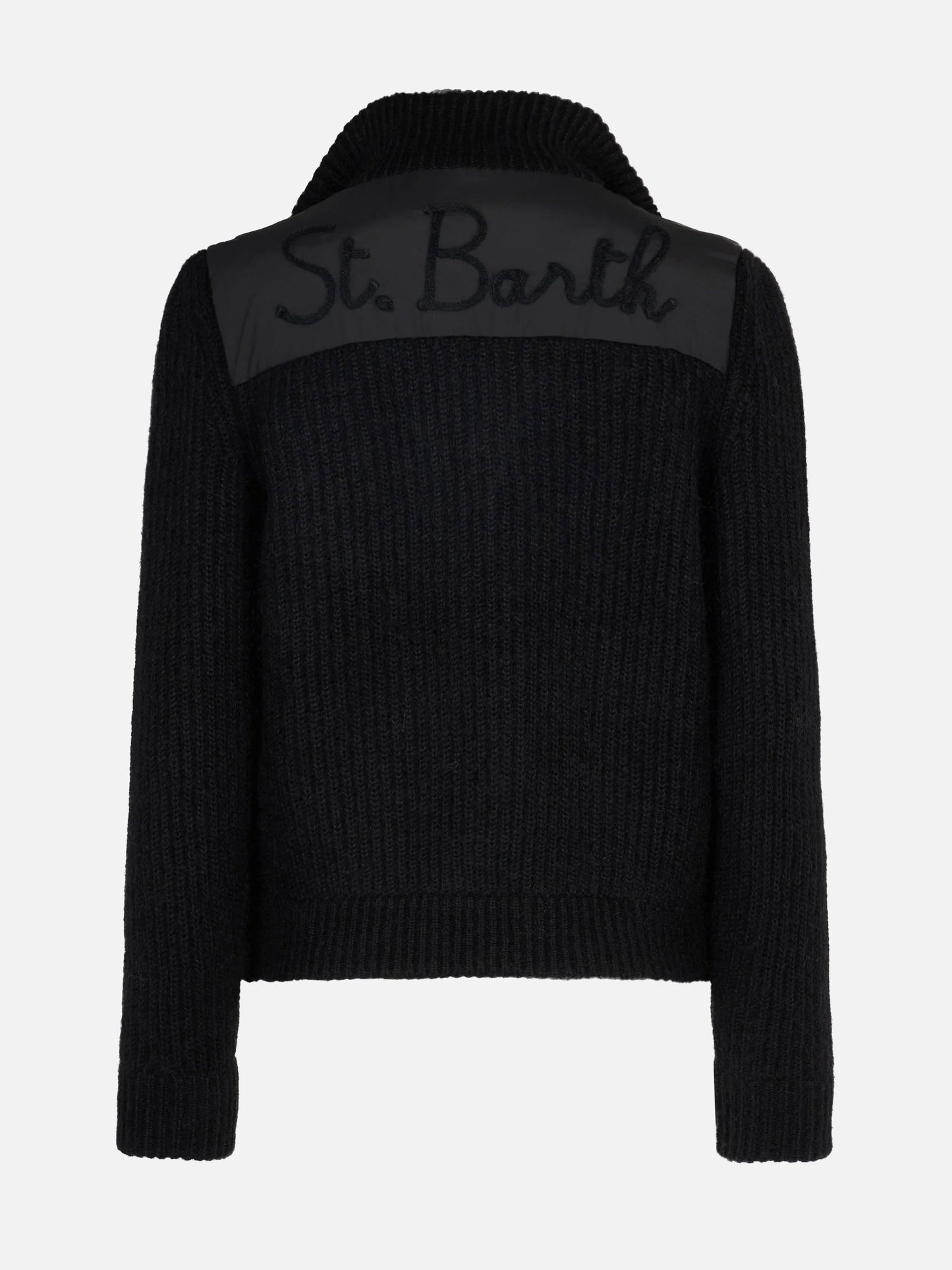 Woman padded jacket with knitted sleeves