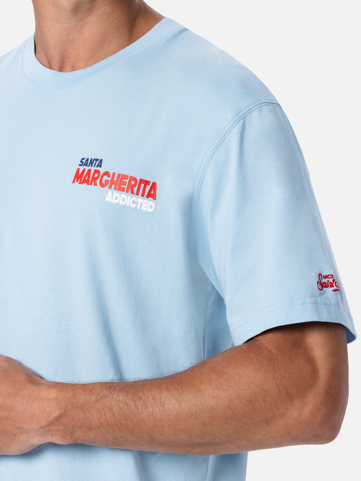 Man cotton t-shirt with Santa Margherita Addicted postcard placed print - MC2 Saint Barth