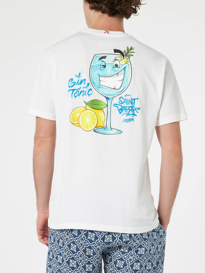 Man cotton t-shirt with Cryptopuppets Gin Tonic front and back placed print | CRYPTOPUPPETS SPECIAL EDITION - MC2 Saint Barth