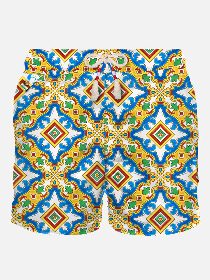 Man light fabric swim shorts with maiolica print - MC2 Saint Barth