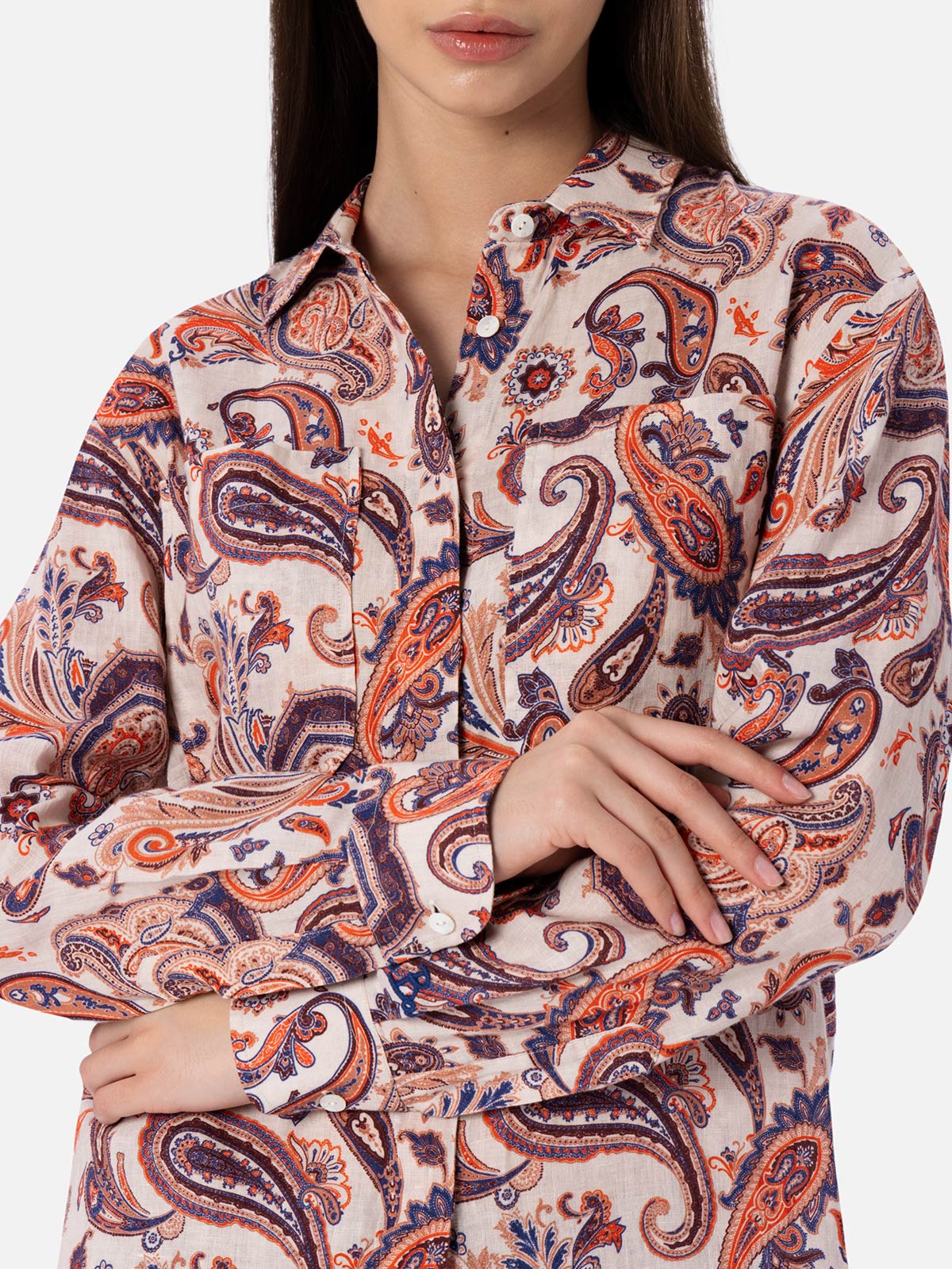 Woman linen shirt Alodie with paisley print and pockets - MC2 Saint Barth