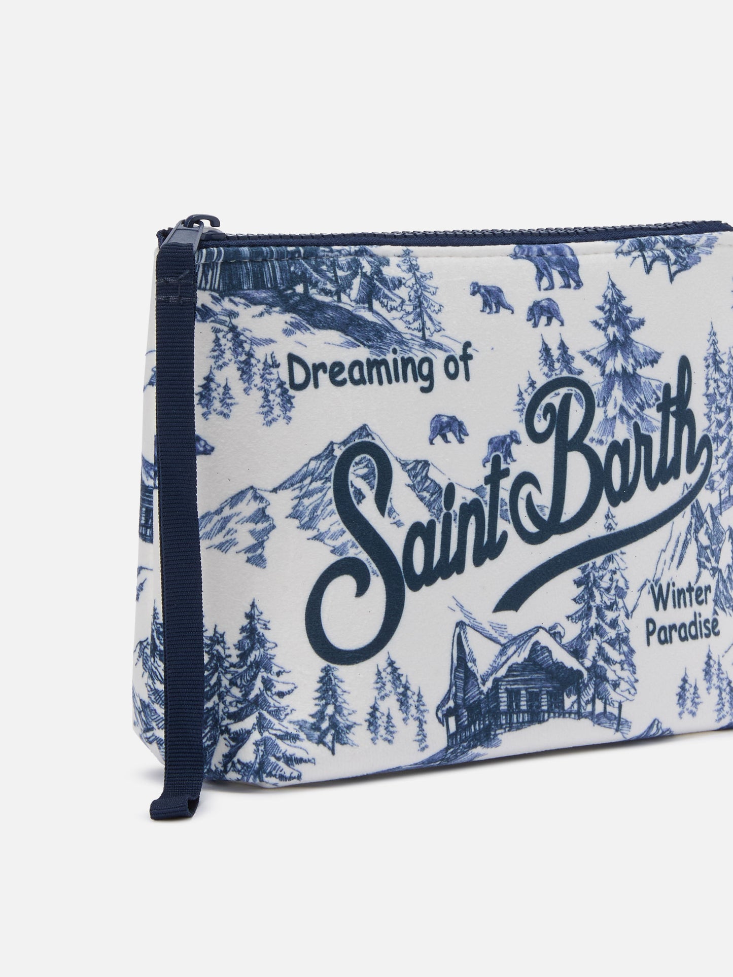 Pochette Aline effetto lana con stampa toile de jouy