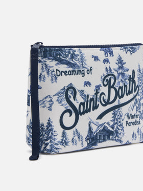 Pochette Aline effetto lana con stampa toile de jouy