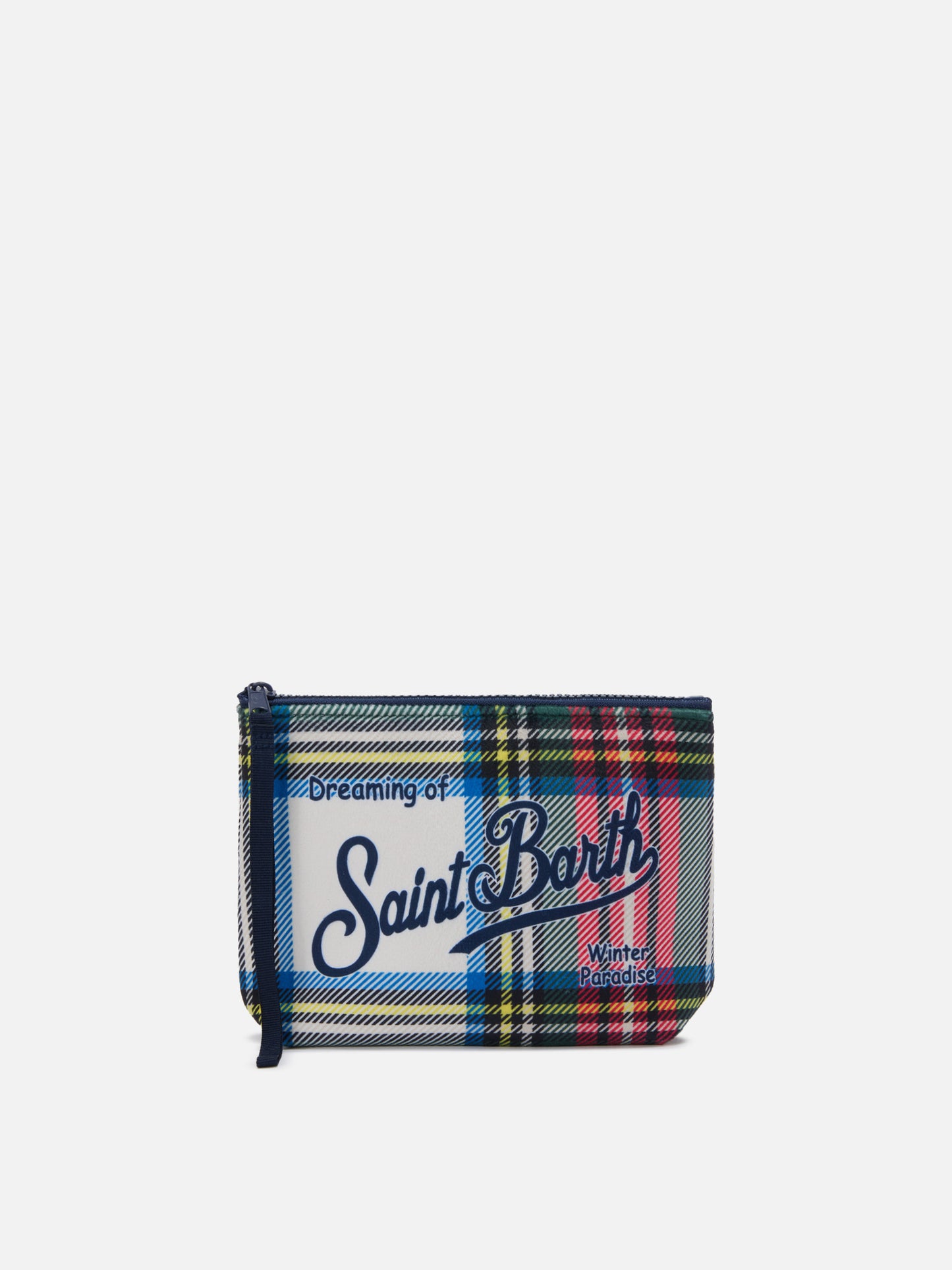 Aline Pouch in wool-effect fabric with white tartan print