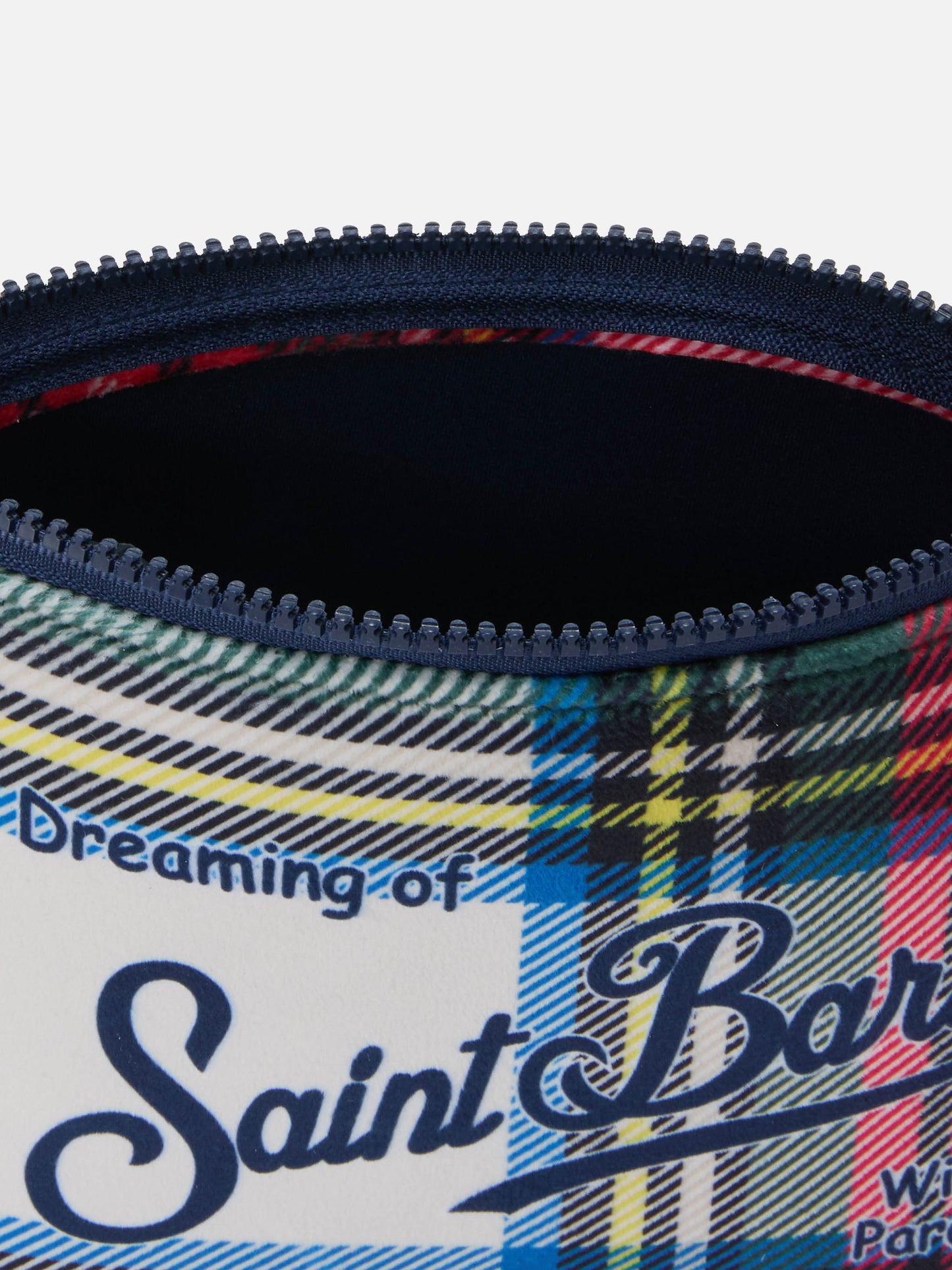 Aline Pouch in wool-effect fabric with white tartan print