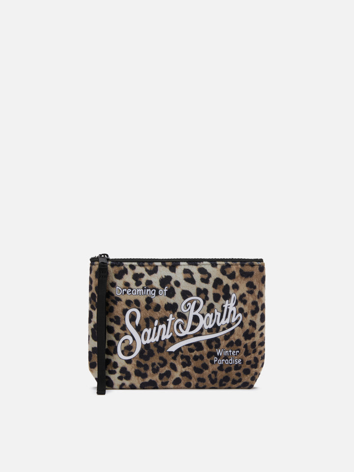 Pochette Aline effetto lana con stampa leopardata