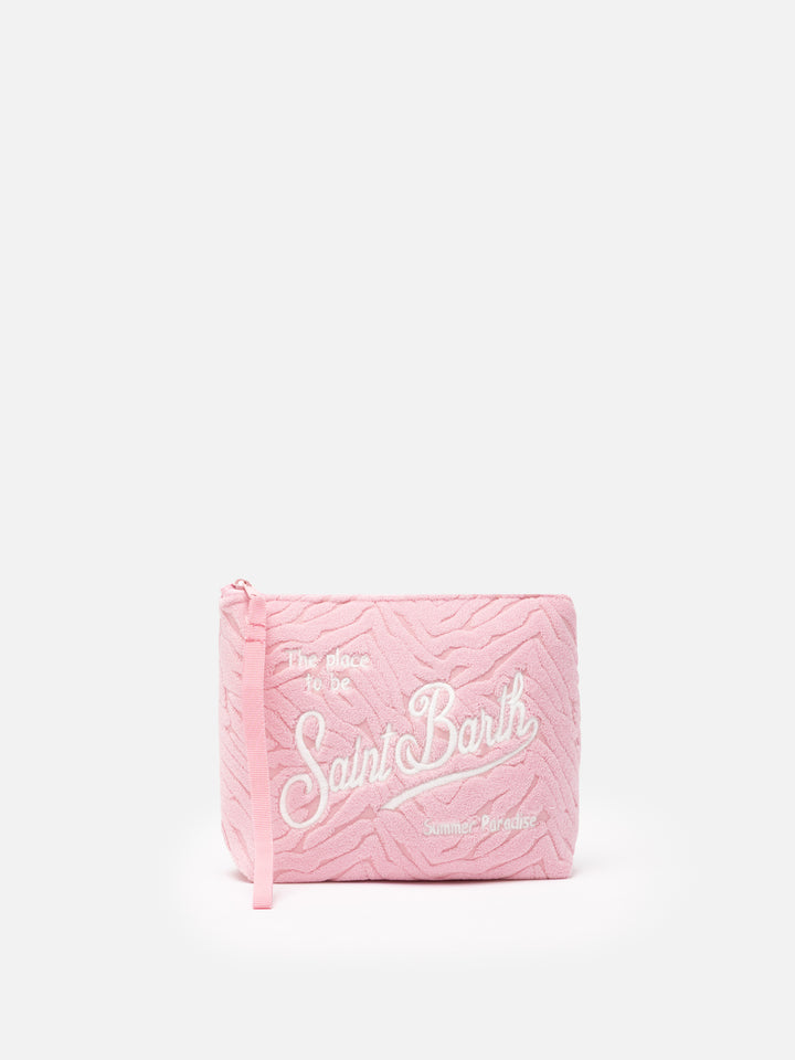 Aline rosa Frottee-Pochette mit Zebraprägung