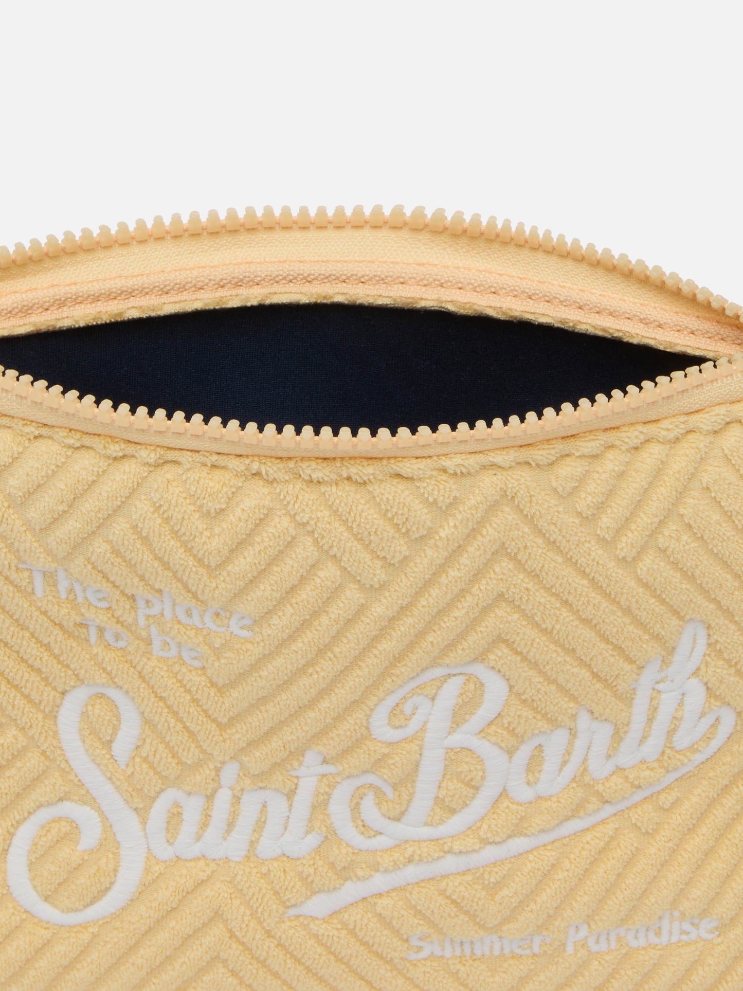 Aline Pochette aus gelb kariertem, geprägtem Frottee