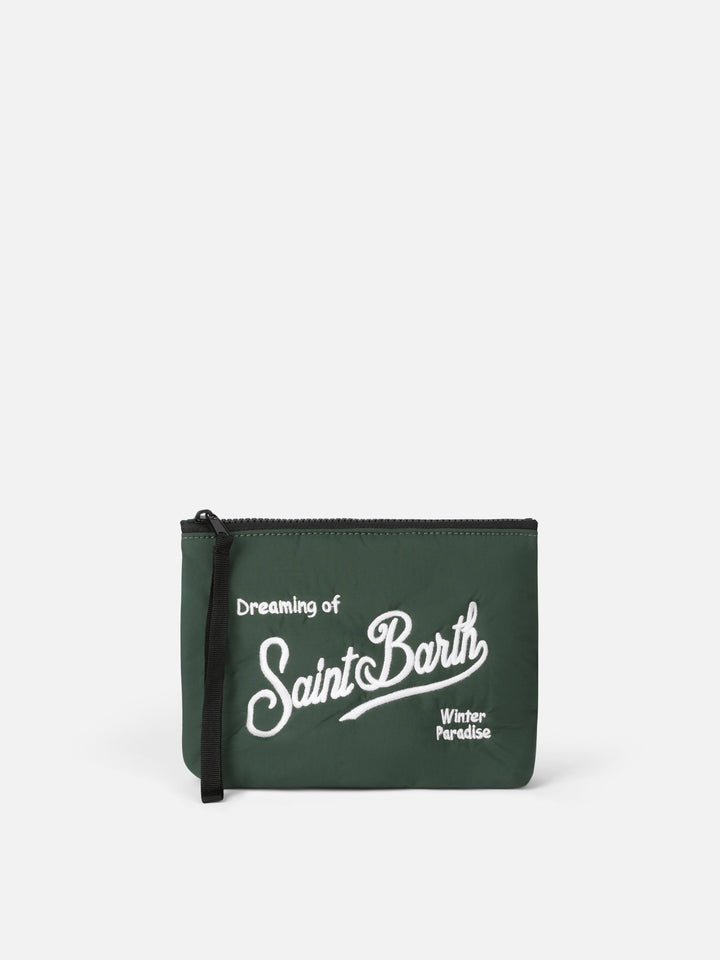 Grüne Puffer-Pochette Aline mit Logo-Stickerei