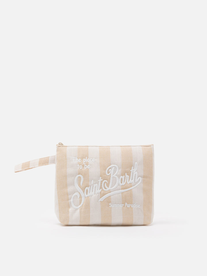 Pochette Aline Soft L in cotone e lino con stampa a righe