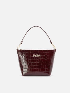 Aline Shoulder Bag in crocodile-print bordeaux leather