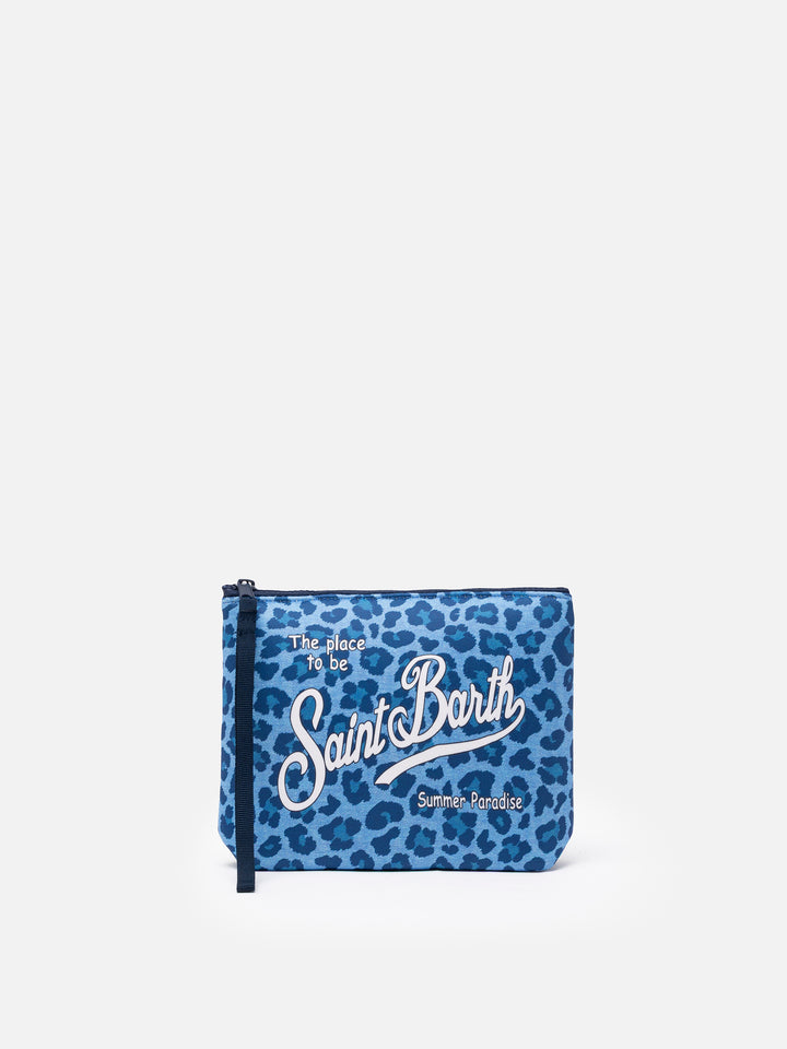 Aline Scuba-Pochette mit blauem Animalier-Print