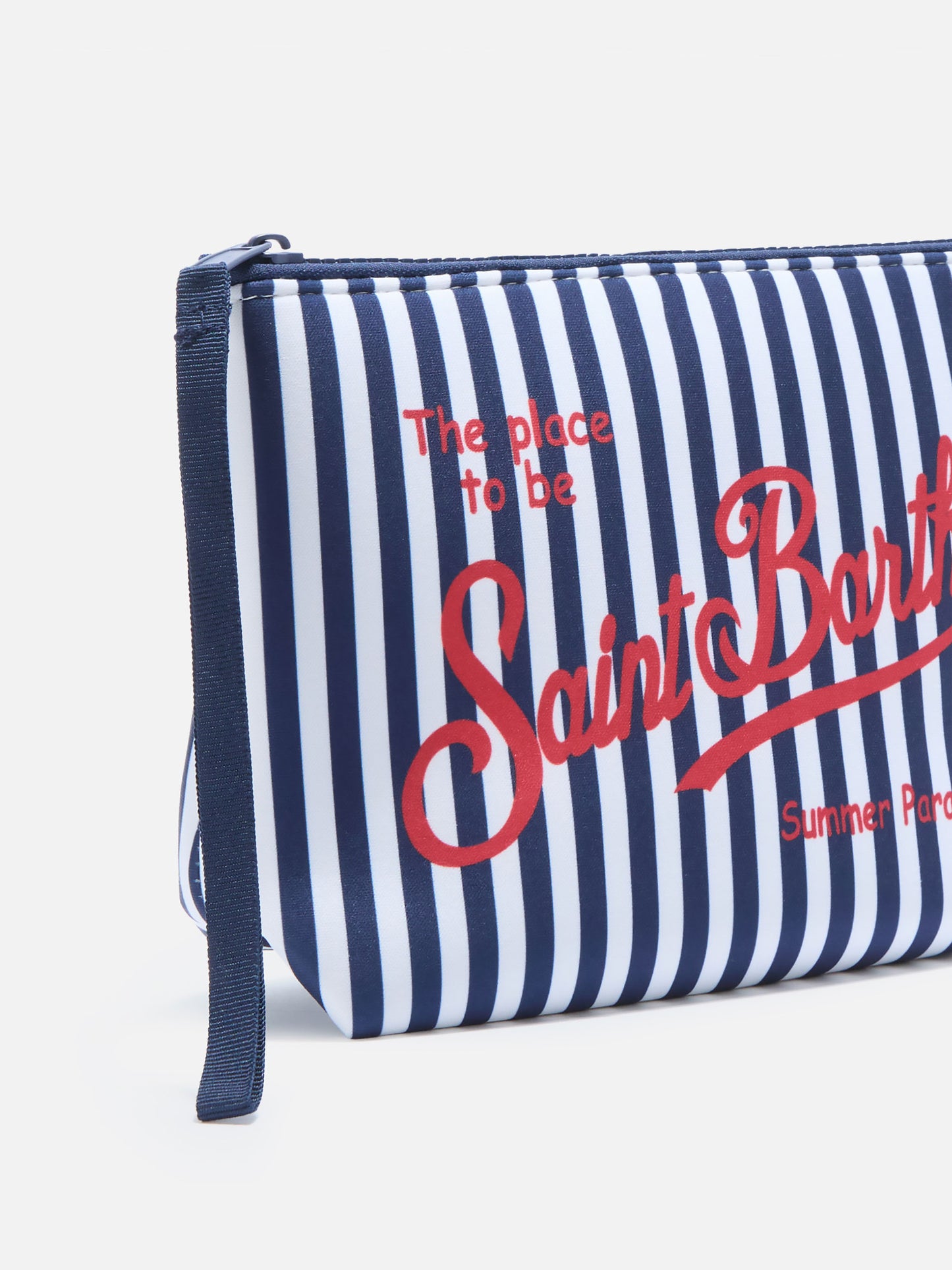 Aline scuba pouch with blue striped print