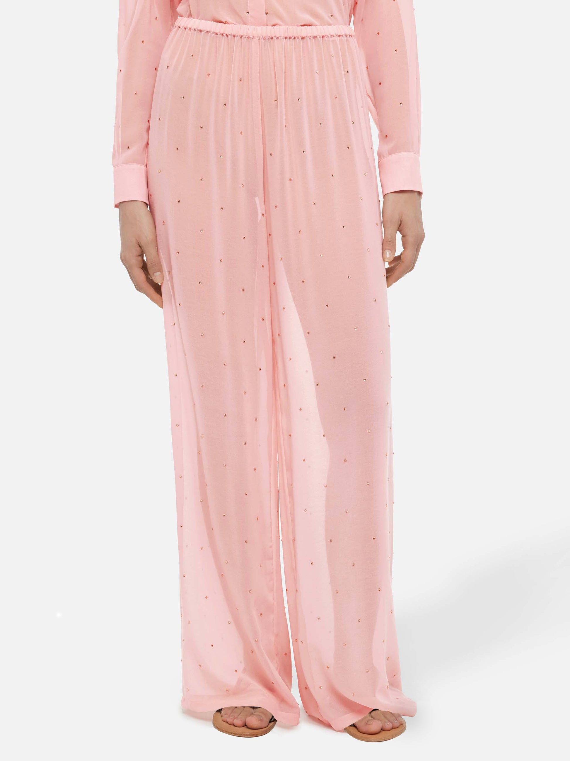 Amalia pink wide-leg georgette trousers with rhinestone embellishment - MC2 Saint Barth