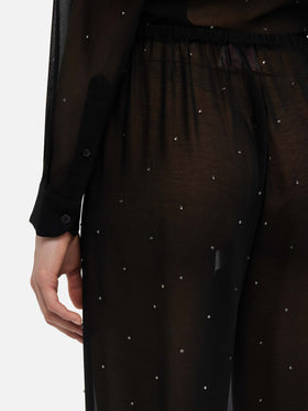 Amalia black wide-leg georgette trousers with rhinestone embellishment - MC2 Saint Barth