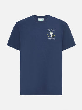 Arnott cotton T-shirt in blue with Snoopy My life is complicated embroidery | PEANUTS SPECIAL EDITION