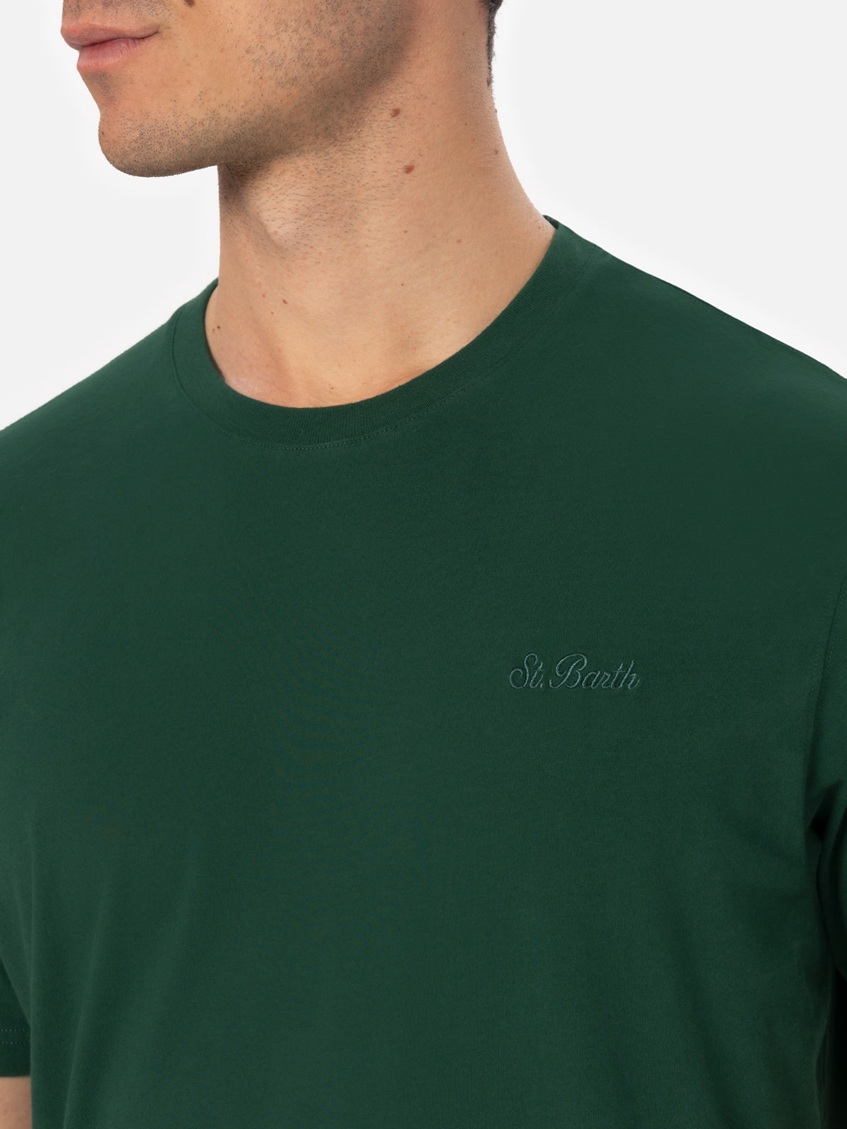 Man British green heavy cotton t-shirt Arnott with St. Barth embroidery - MC2 Saint Barth