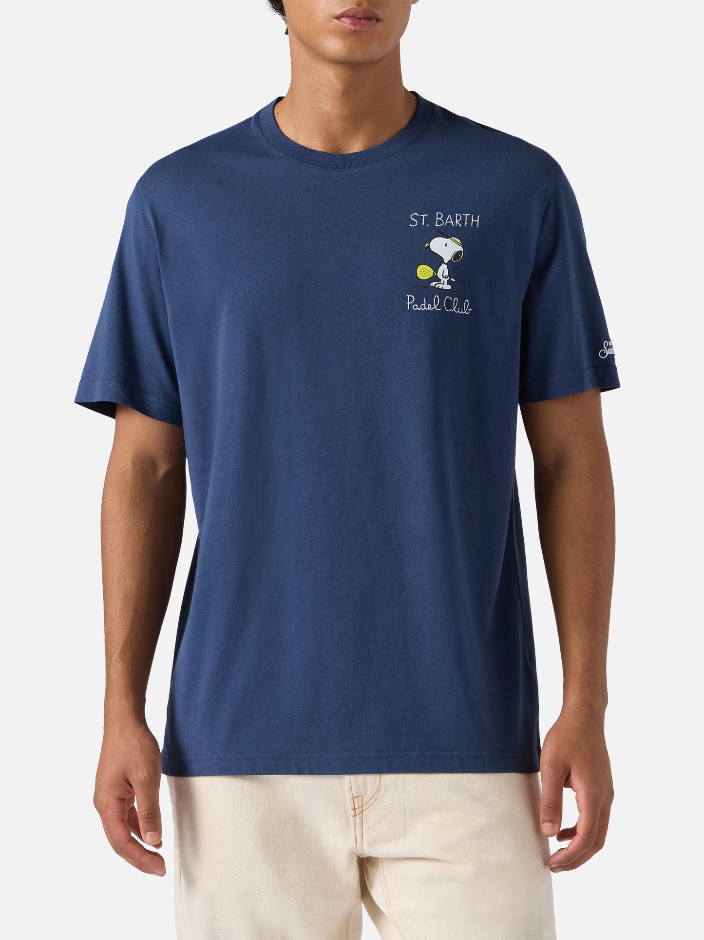 Arnott cotton T-shirt in blue with Snoopy Padel Club embroidery | PEANUTS SPECIAL EDITION