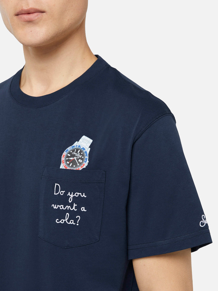 Baumwoll-T-Shirt Austin mit Stickerei und Uhrendruck