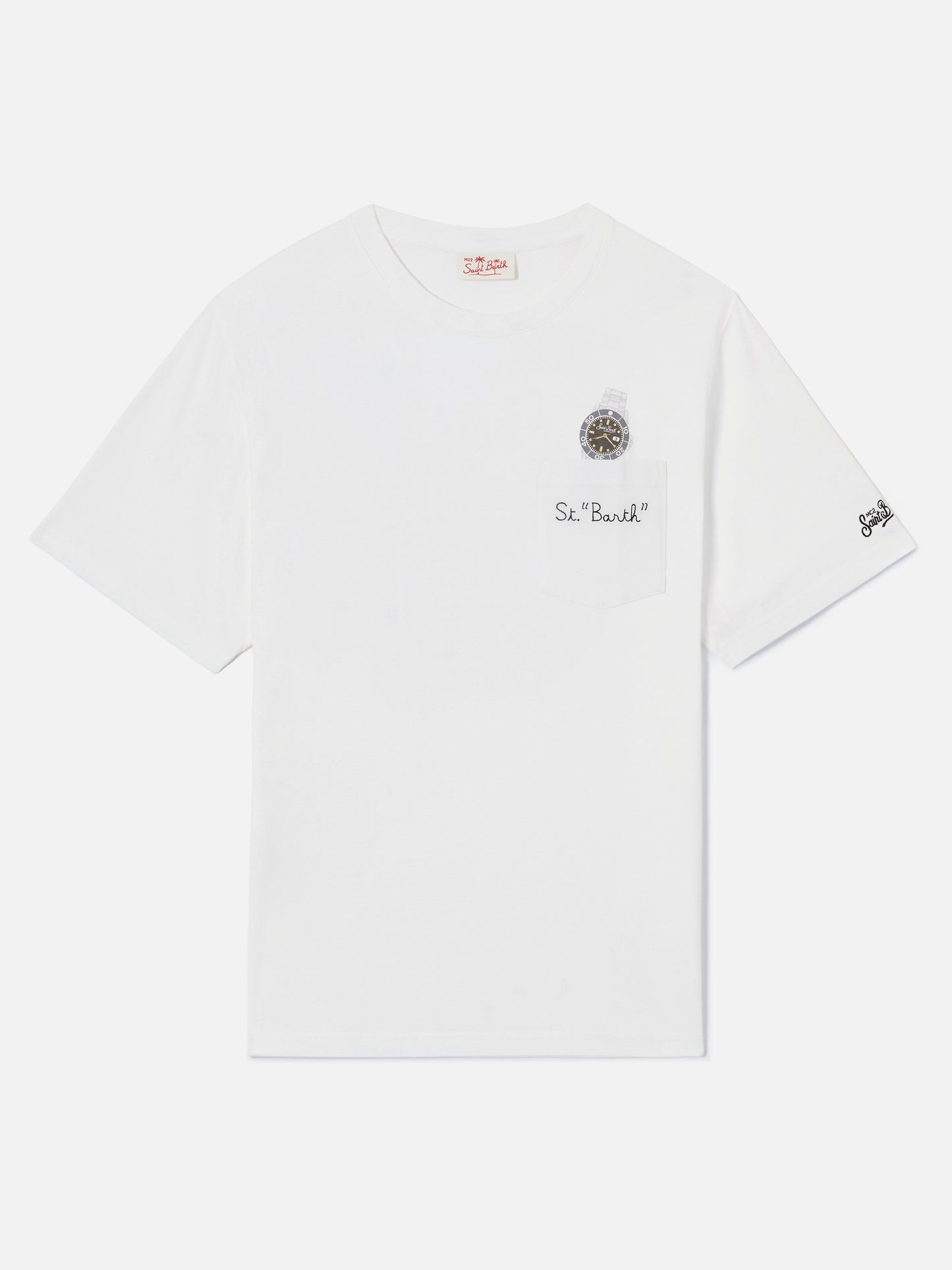 Camiseta Austin blanca con reloj y bordado St. Bart