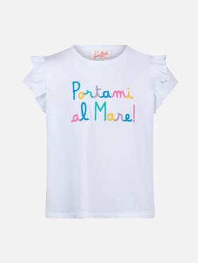 Girl cotton t-shirt with flounce and embroidery - MC2 Saint Barth