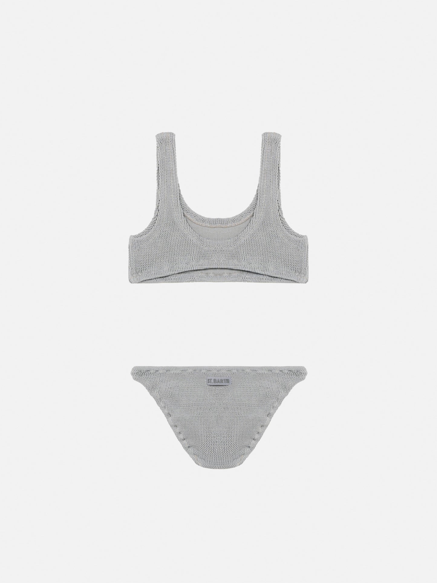 Silberner Lurex Crinkle-Bralette-Bikini Baker im klassischen Crinkle-Look