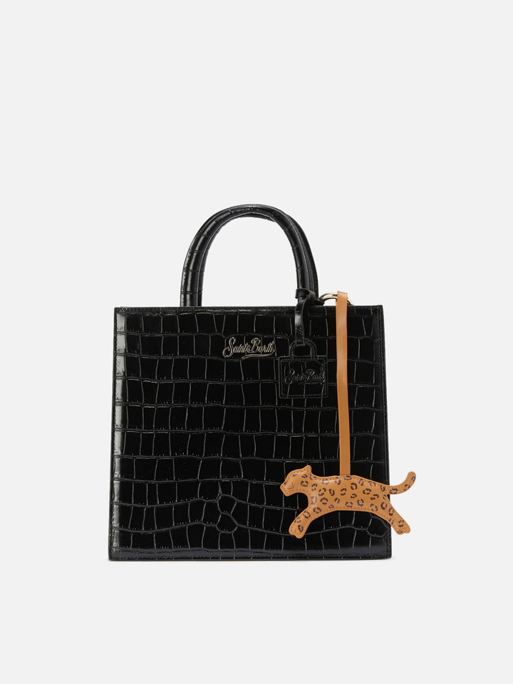 Bag Charm leopardo in pelle bianca