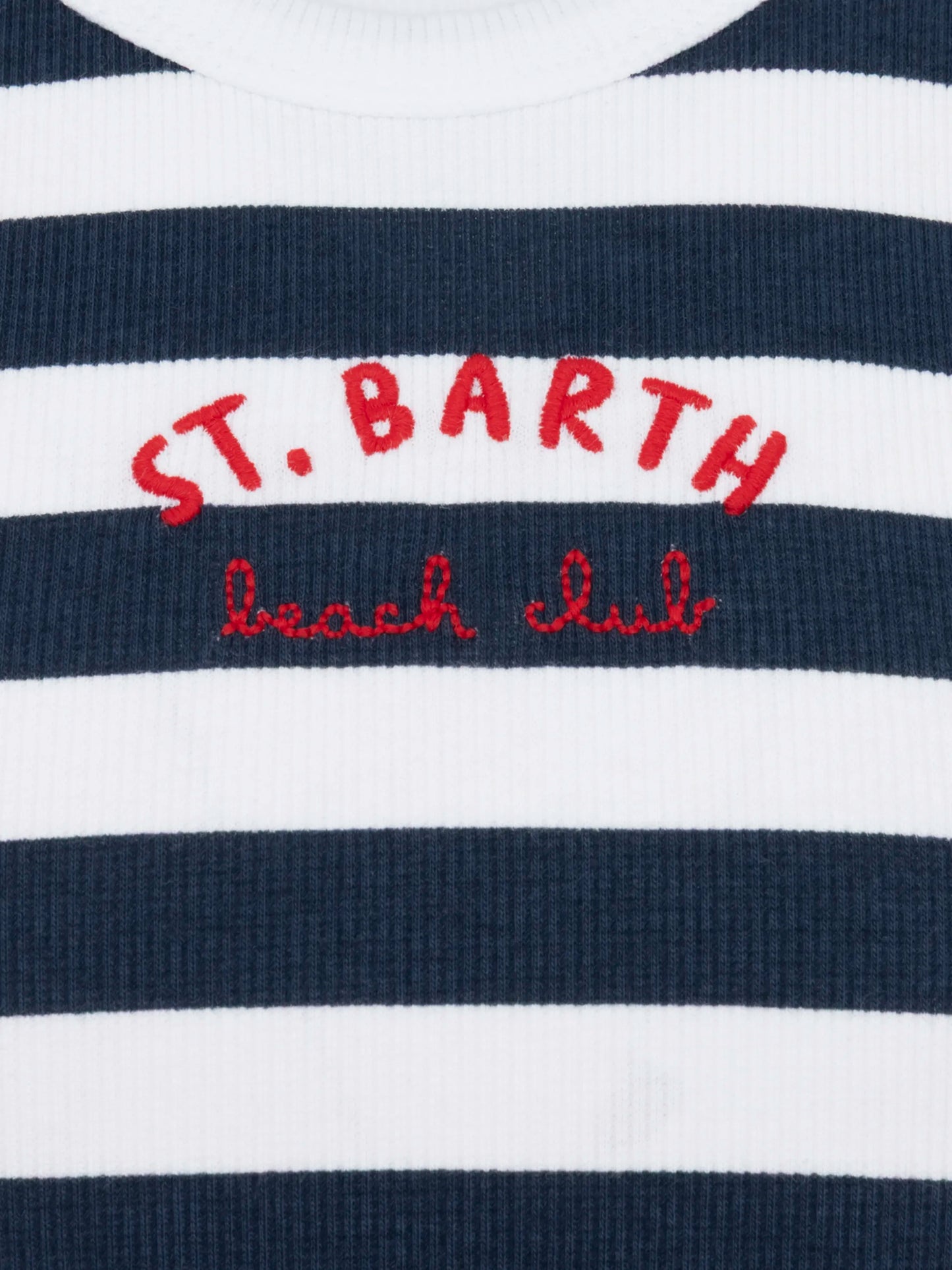 Blue Jr navy blue striped rib-knit cotton crop tank with embroidery - MC2 Saint Barth