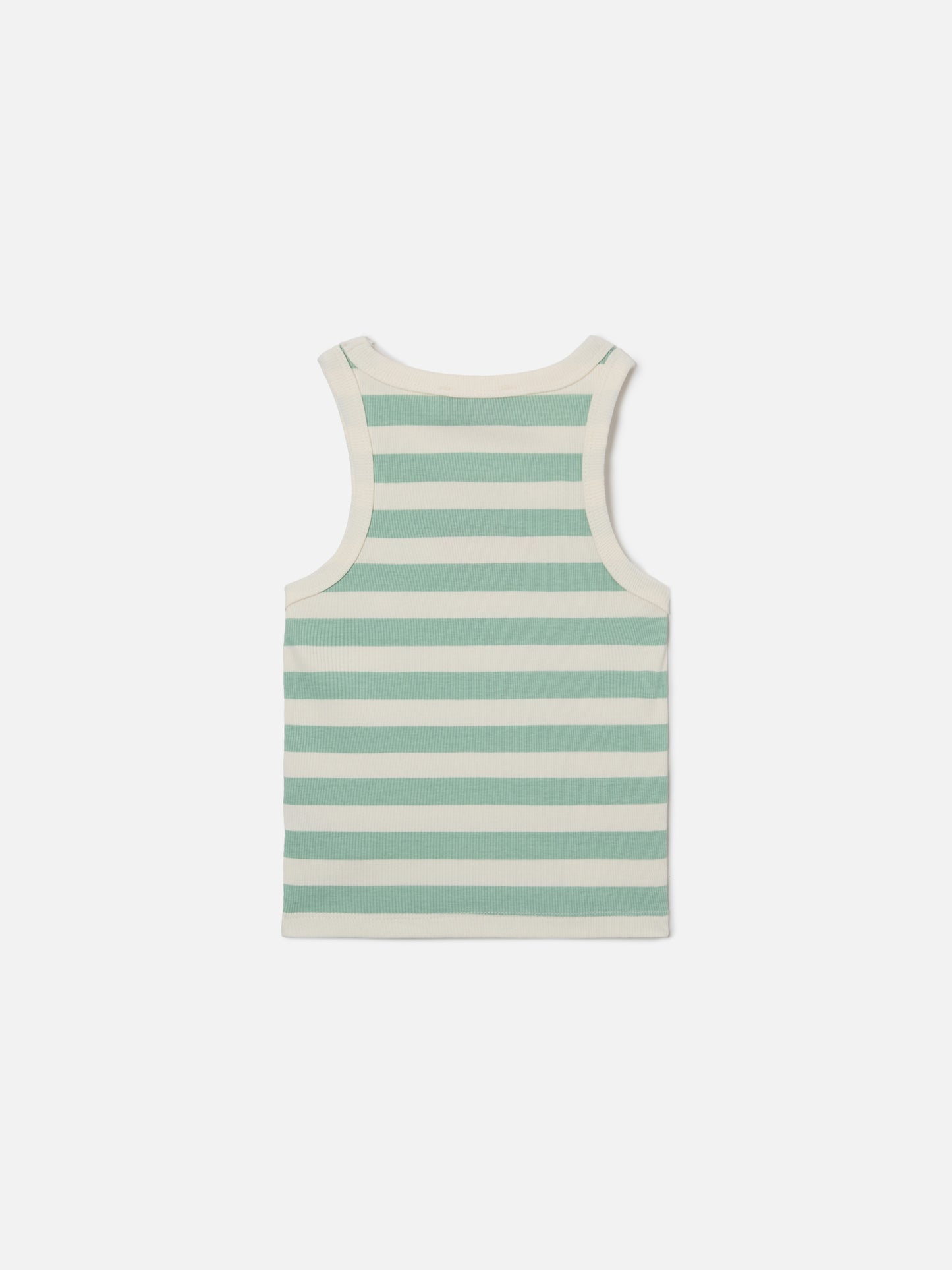 Blue Jr Tank-Top with green and white stripes and embroidered logo