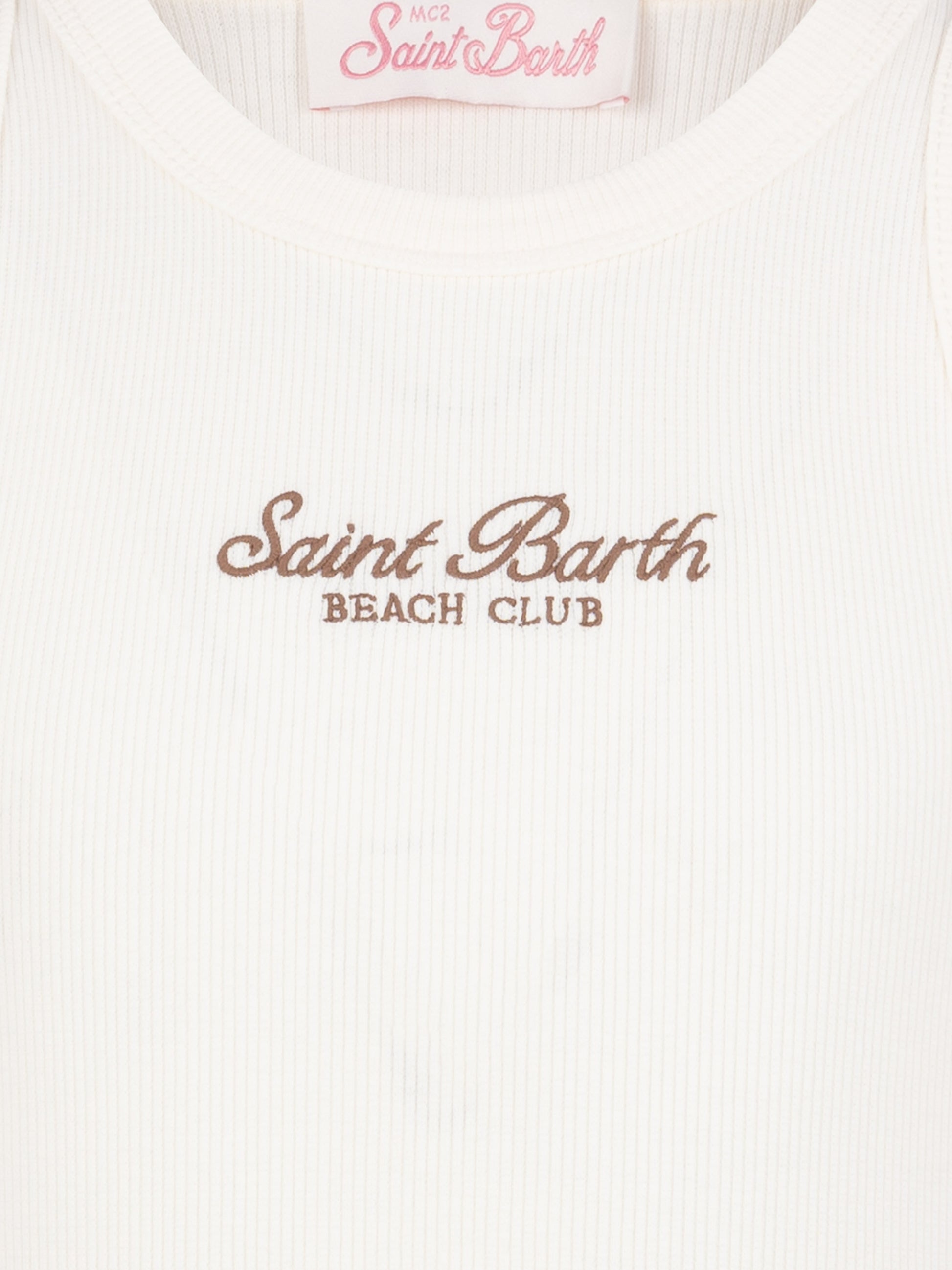 Blue Jr off-white rib-knit cotton crop tank with embroidery - MC2 Saint Barth